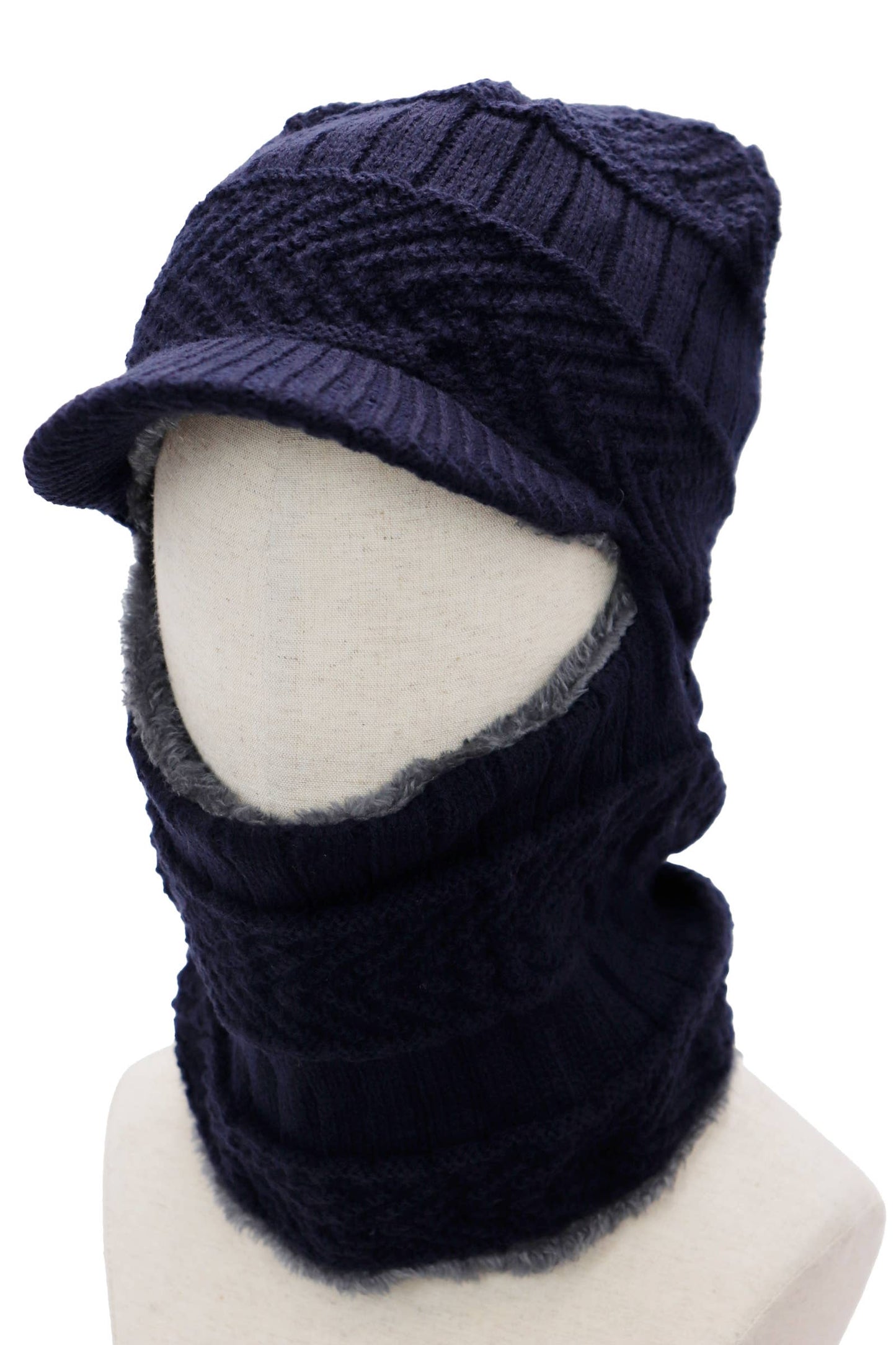 Chevron Knitted Curved Bill Balaclava with Fleece