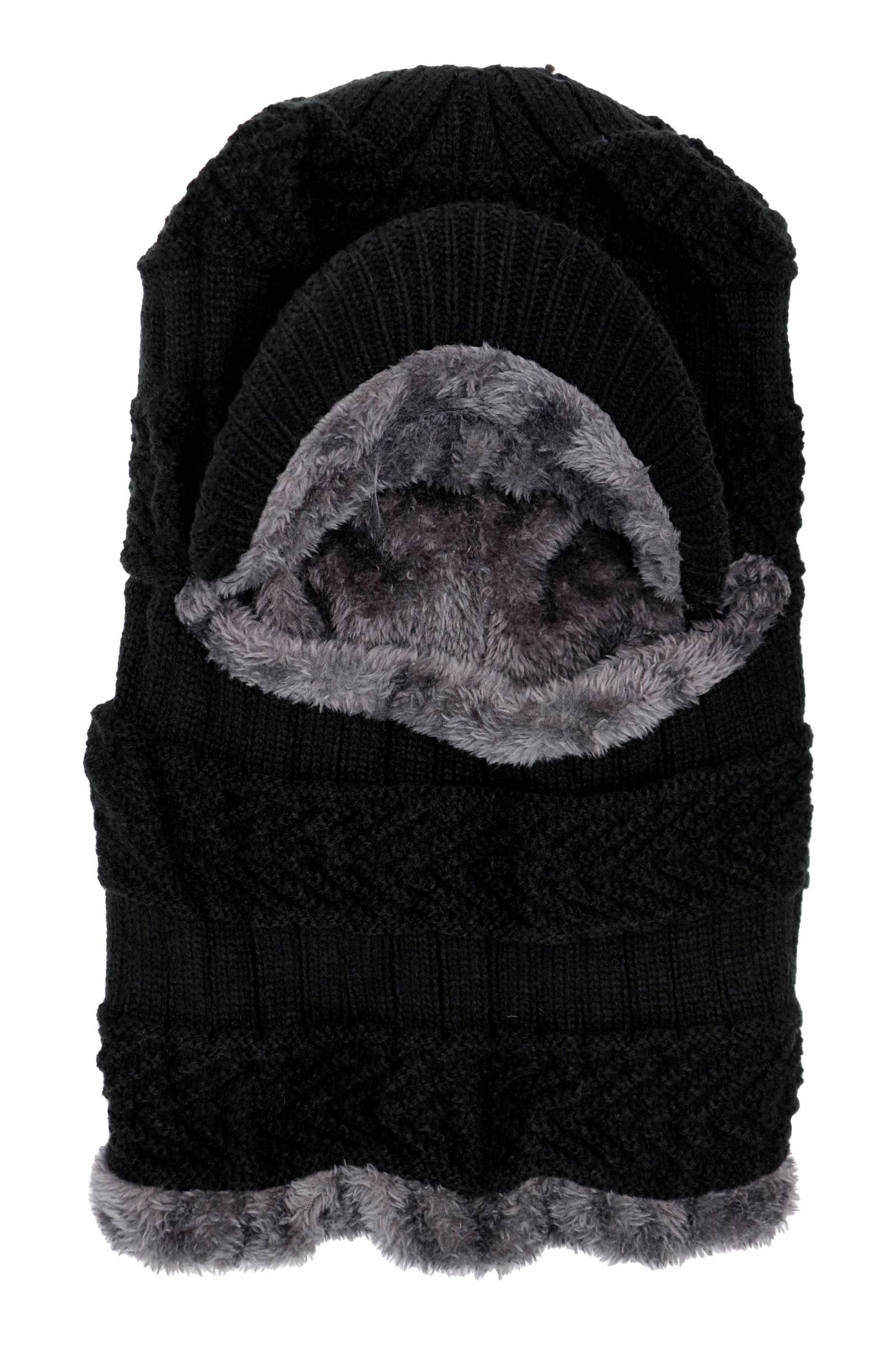 Chevron Knitted Curved Bill Balaclava with Fleece