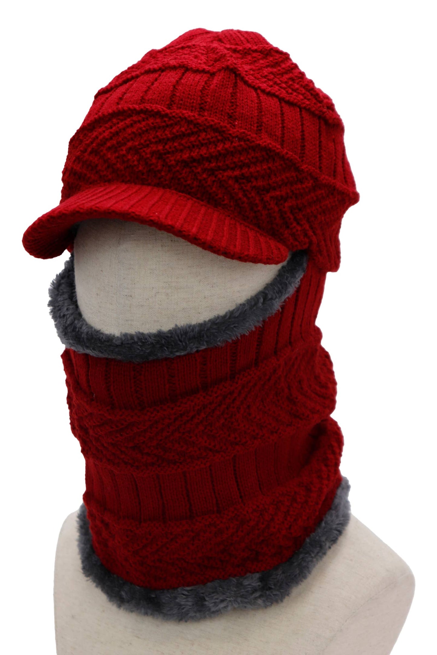 Chevron Knitted Curved Bill Balaclava with Fleece