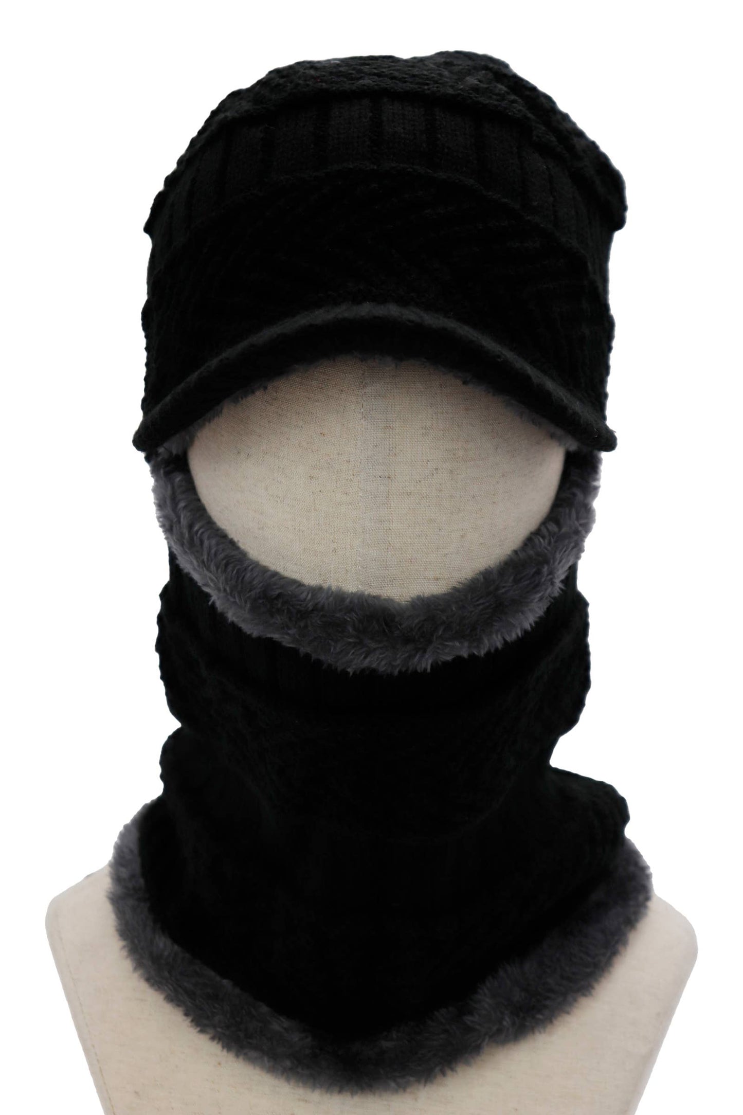 Chevron Knitted Curved Bill Balaclava with Fleece