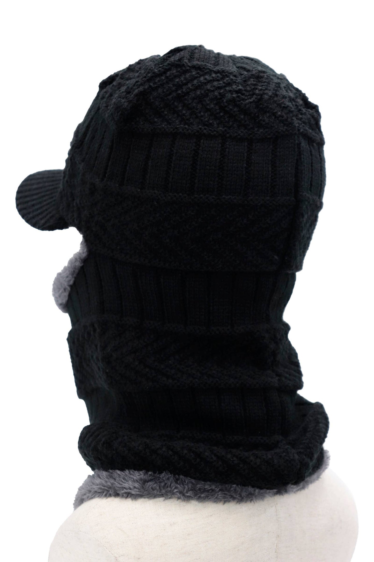 Chevron Knitted Curved Bill Balaclava with Fleece