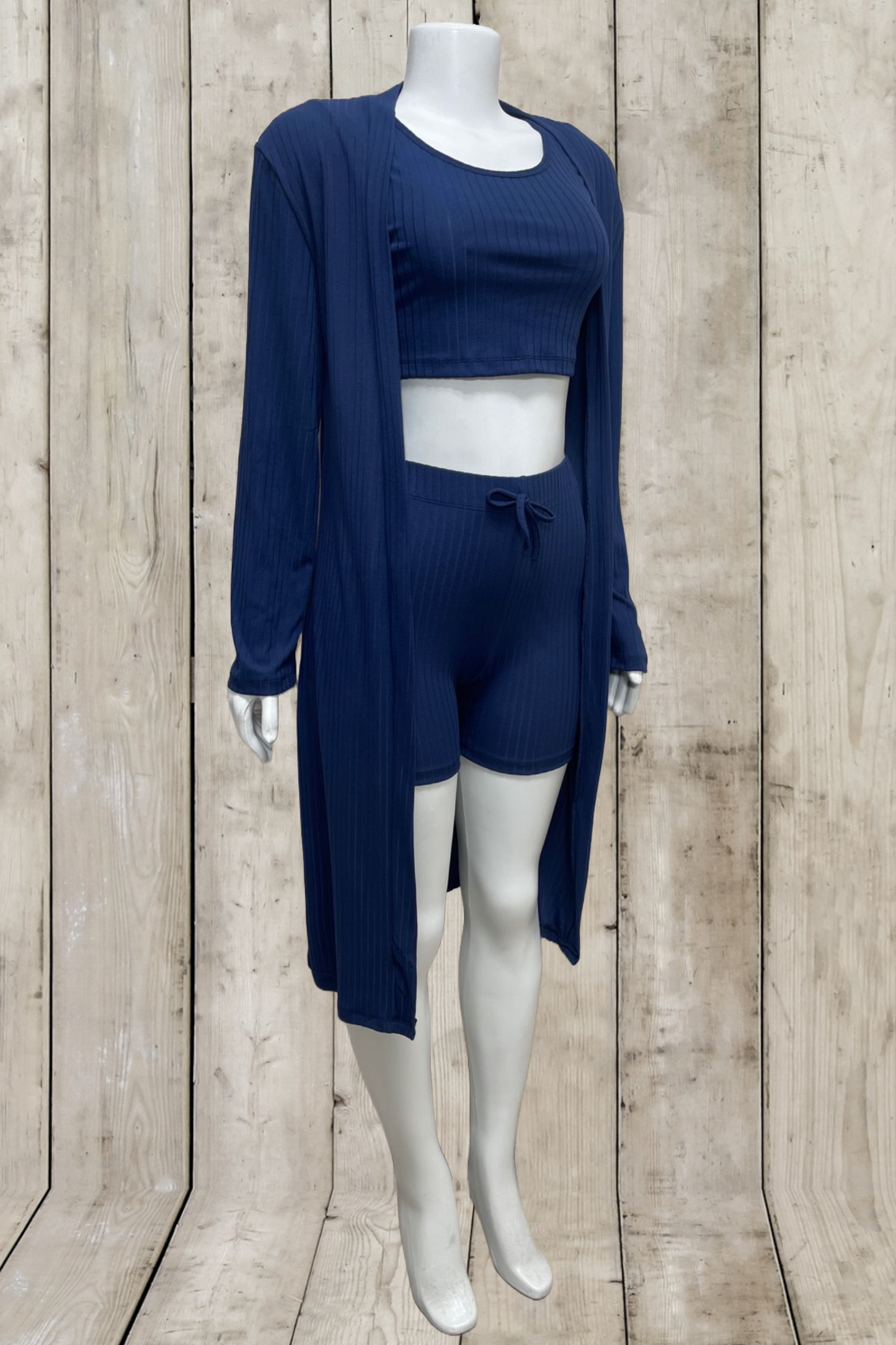 Solid Ribbed Cardigan 3 Piece Set