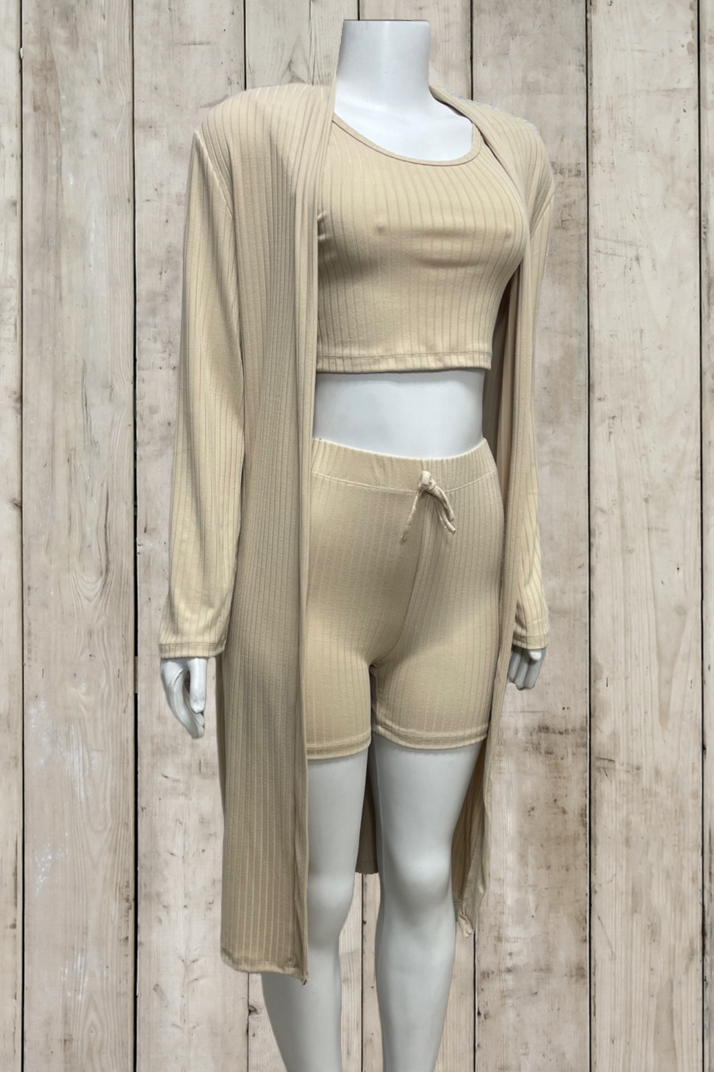 Solid Ribbed Cardigan 3 Piece Set