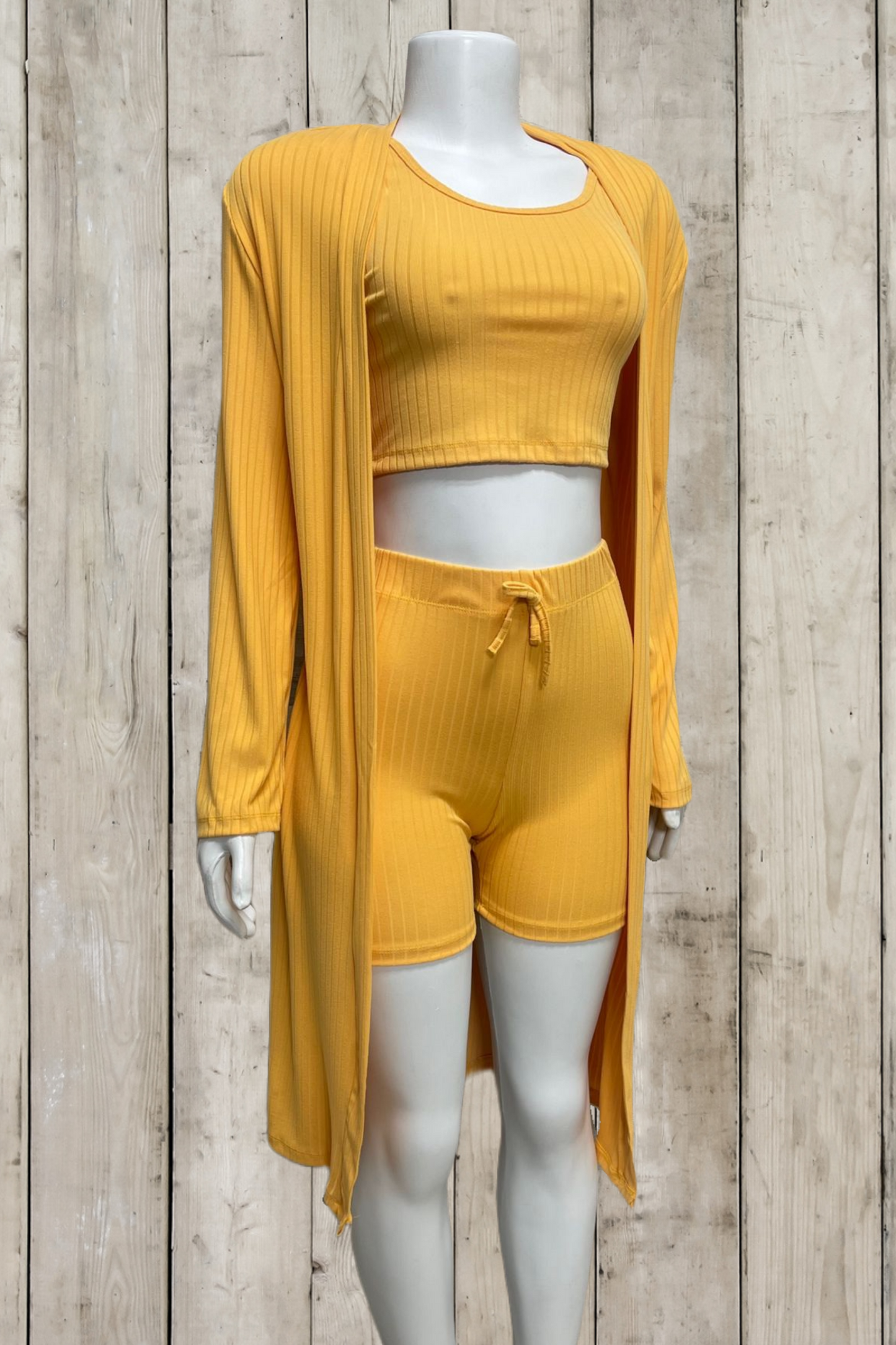 Solid Ribbed Cardigan 3 Piece Set