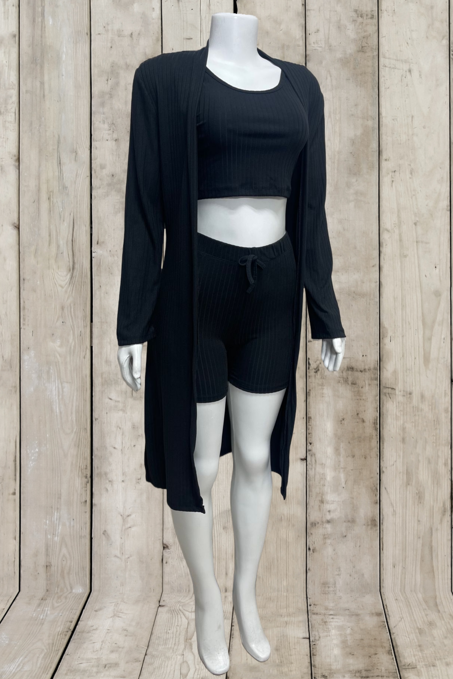 Solid Ribbed Cardigan 3 Piece Set