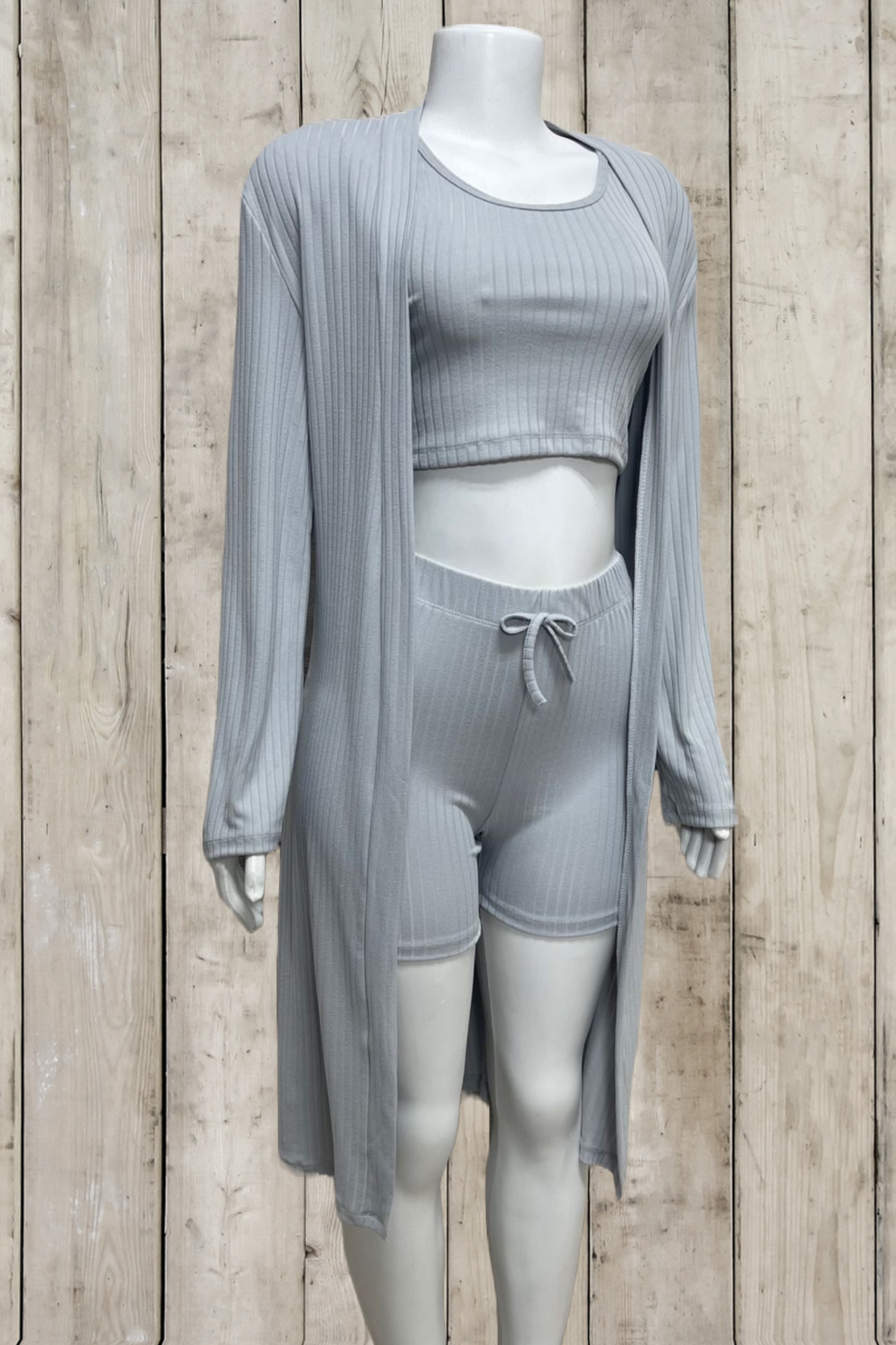 Solid Ribbed Cardigan 3 Piece Set