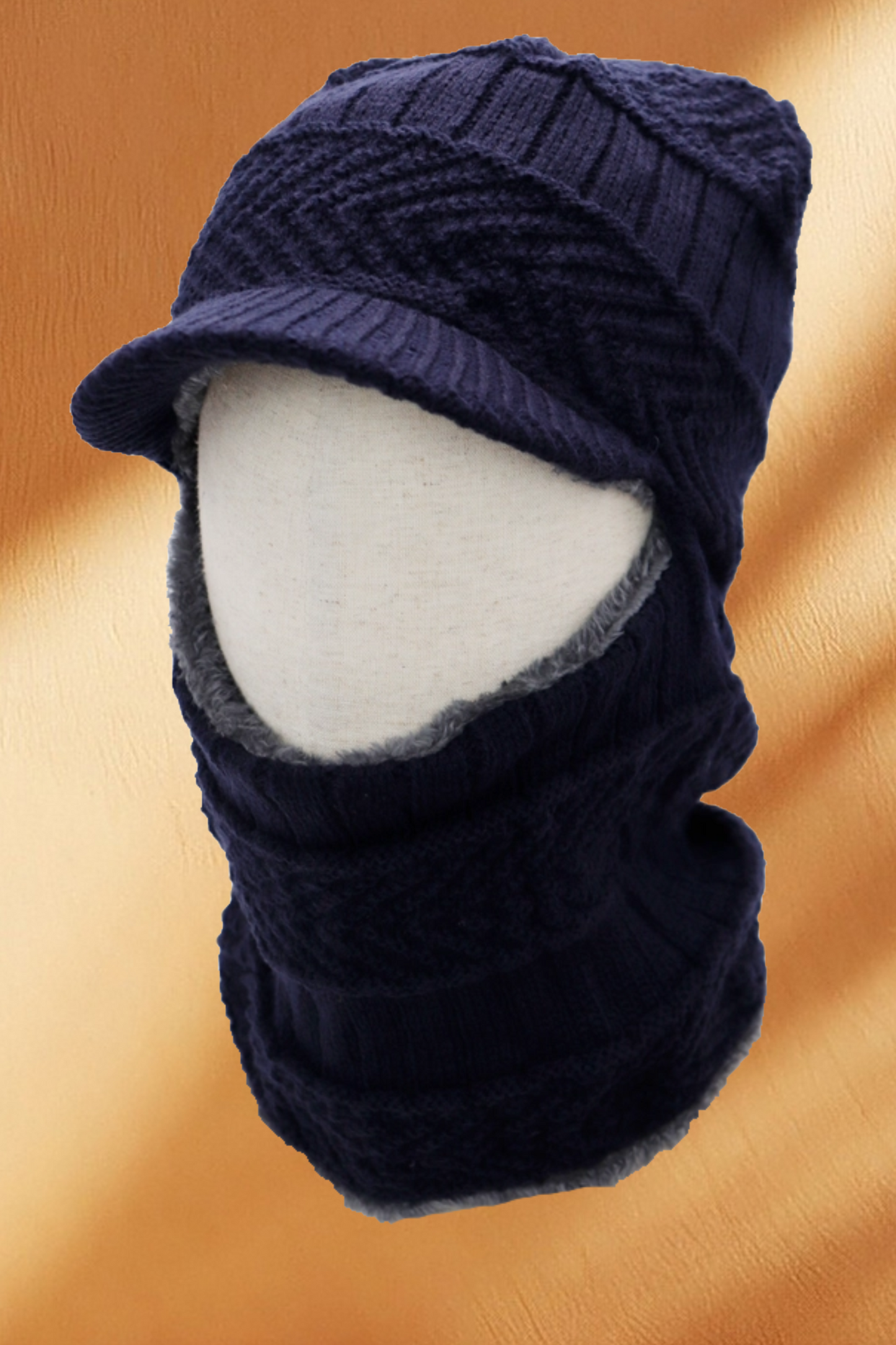 Chevron Knitted Curved Bill Balaclava with Fleece