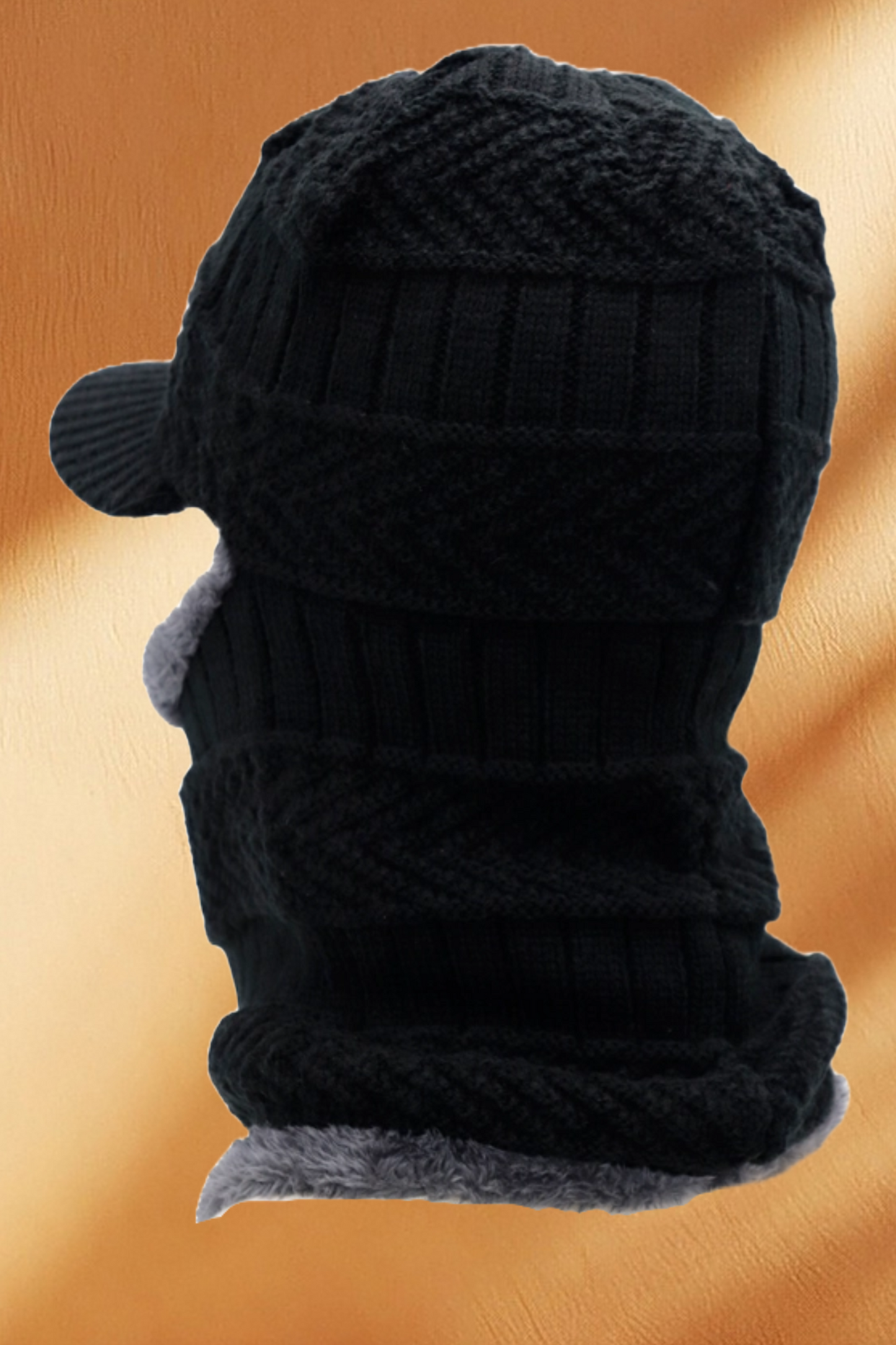 Chevron Knitted Curved Bill Balaclava with Fleece