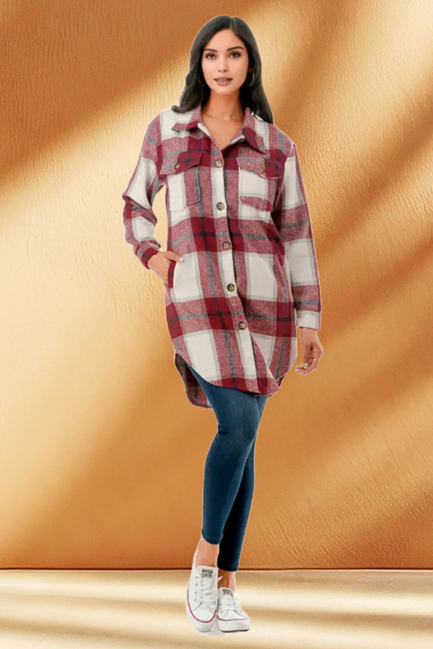 Women's Long Plaid/Flannel Jacket with Fleece