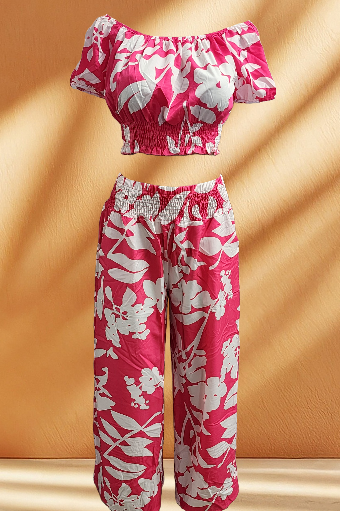 Women's White Floral Pants 2 Piece Set