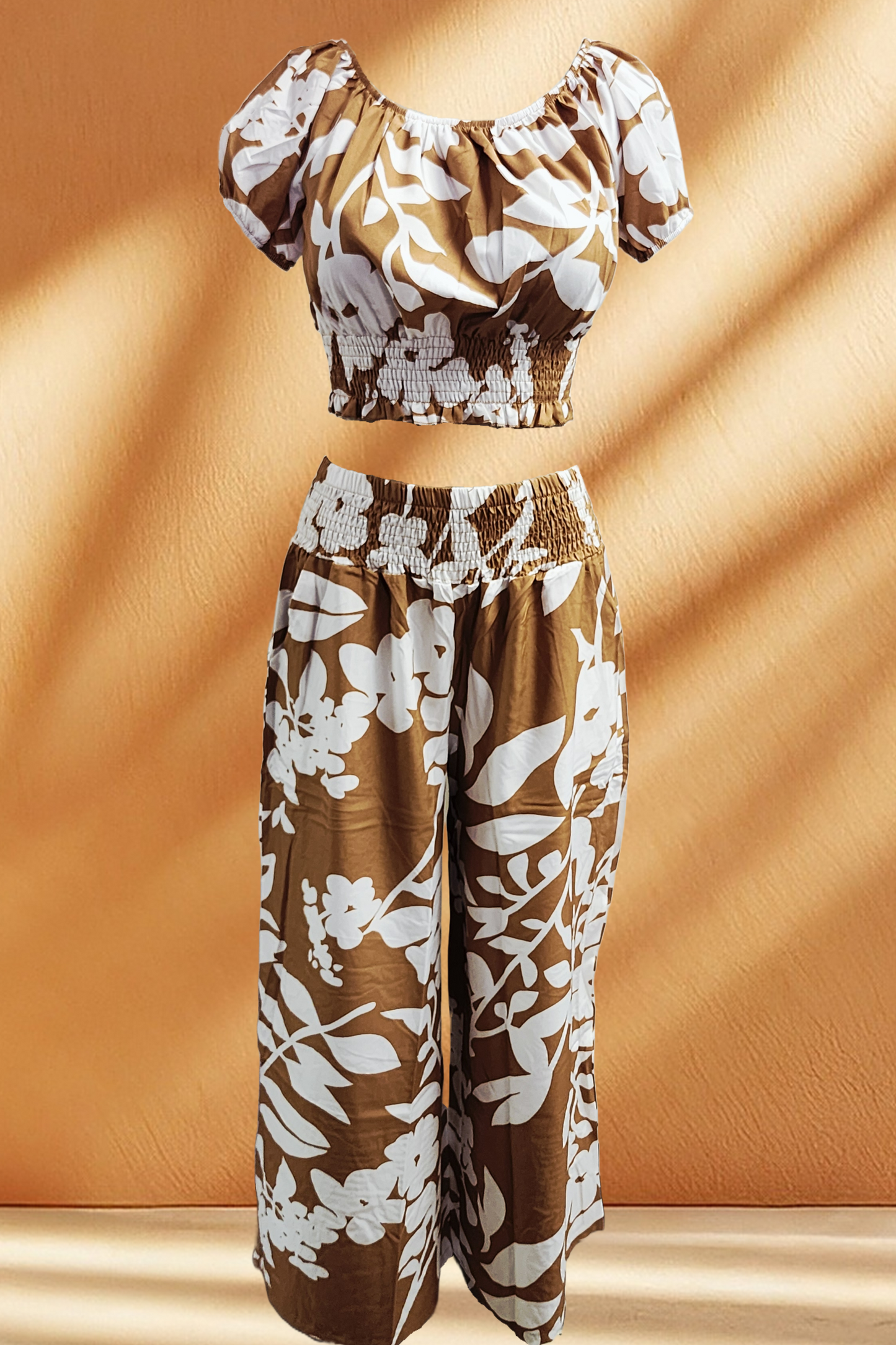 Women's White Floral Pants 2 Piece Set