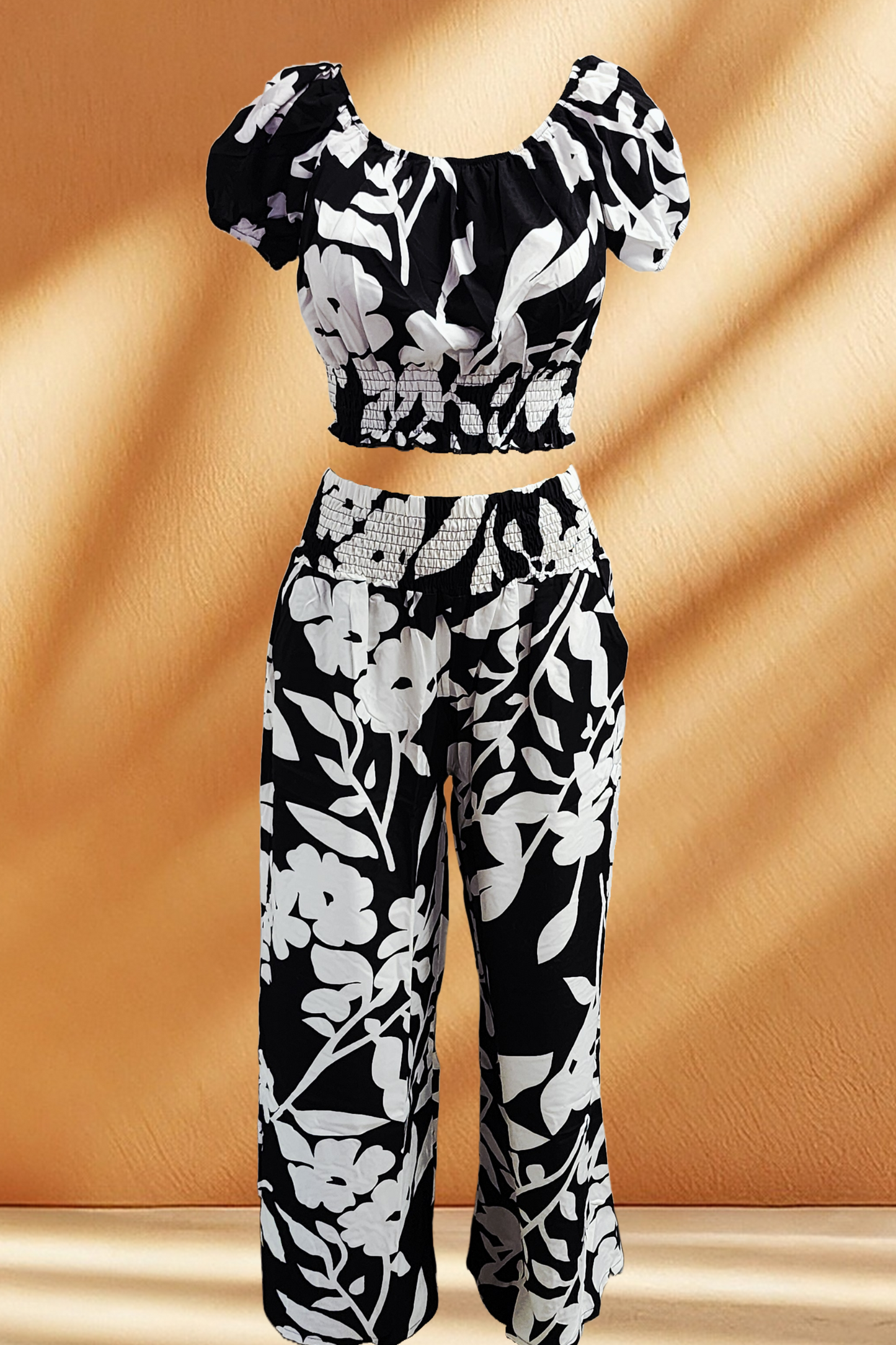 Women's White Floral Pants 2 Piece Set
