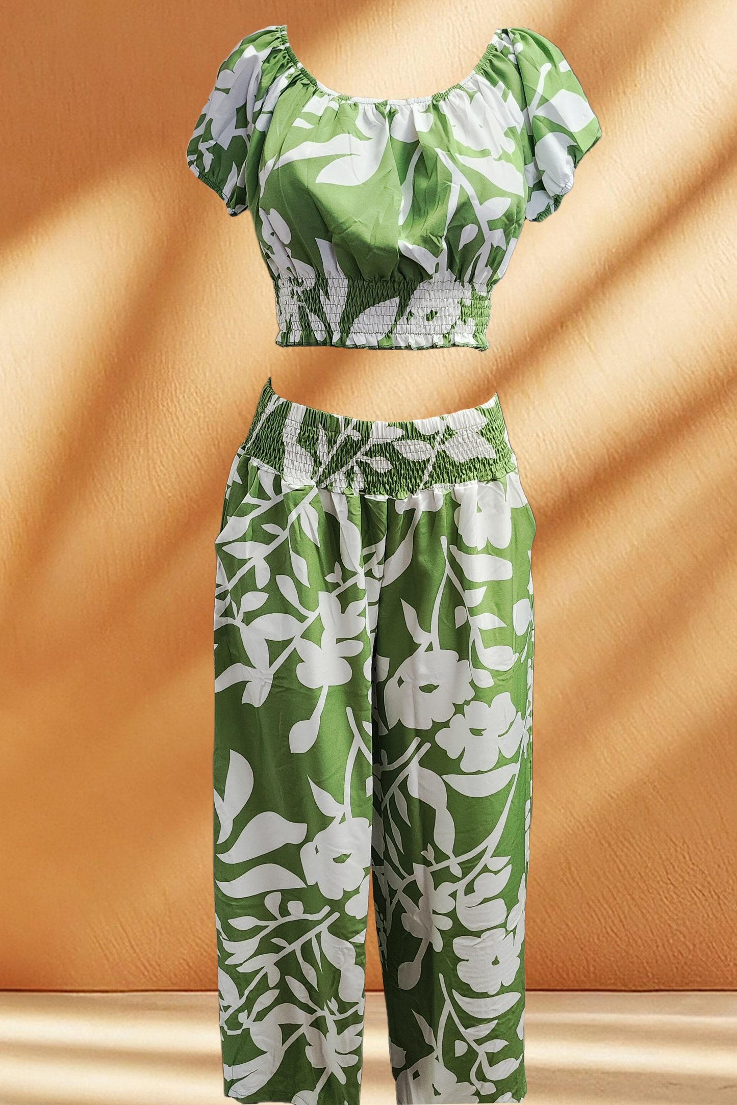 Women's White Floral Pants 2 Piece Set