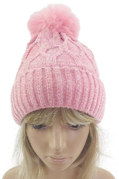 Velvety Honeycomb Knitted Beanie with Fleece