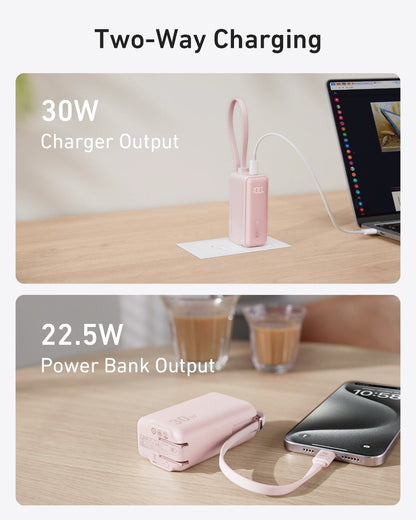 Anker Power Bank (30W, 5k,  Fusion, Built-In USB-C Cable)