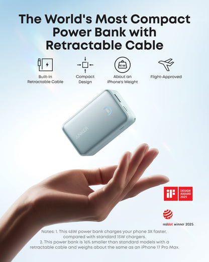 Anker Nano Power Bank (10K, 45W, Built-In Retractable USB-C Cable)