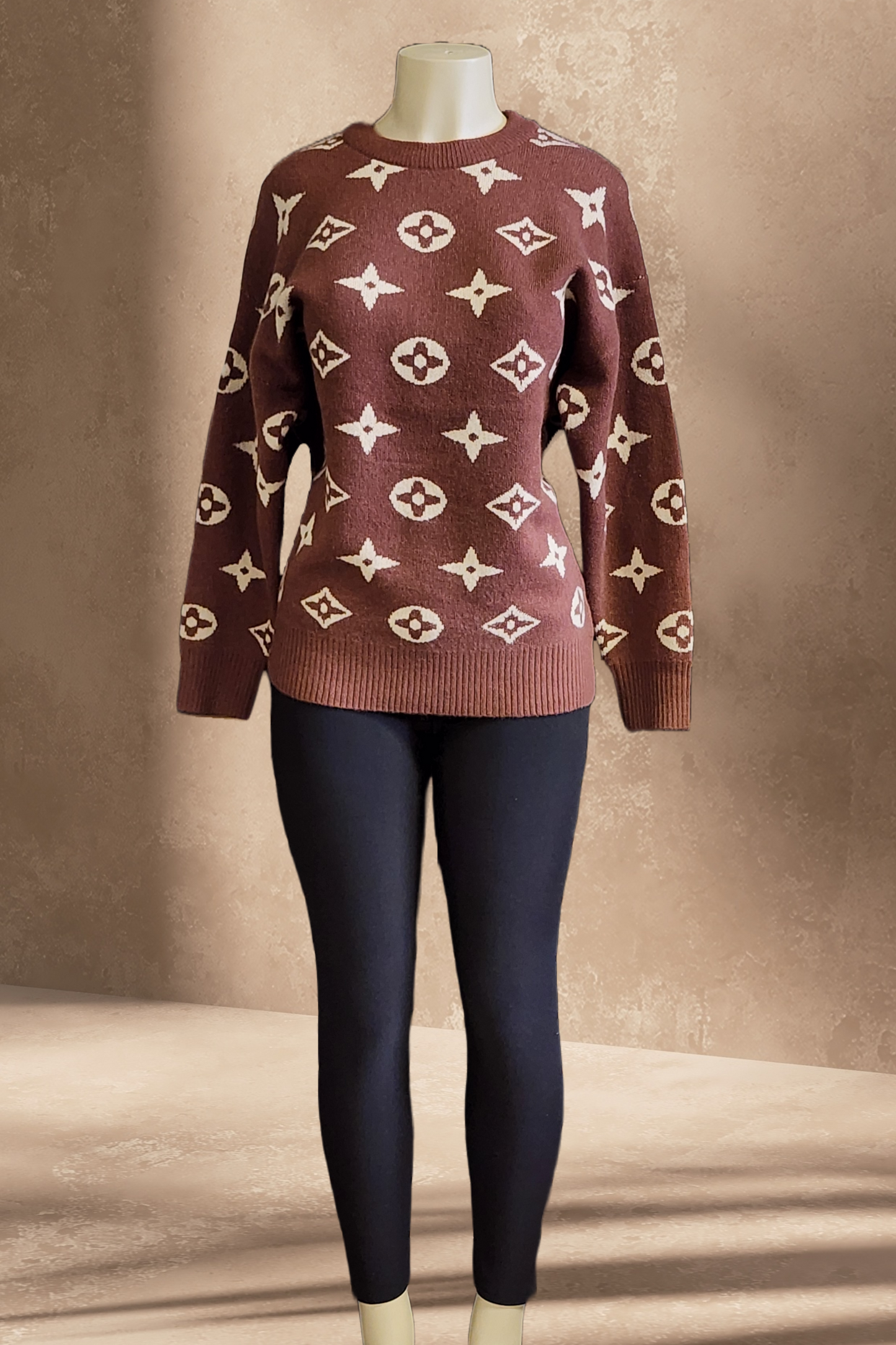 Crow Neck Ribbed Knit Sweater
