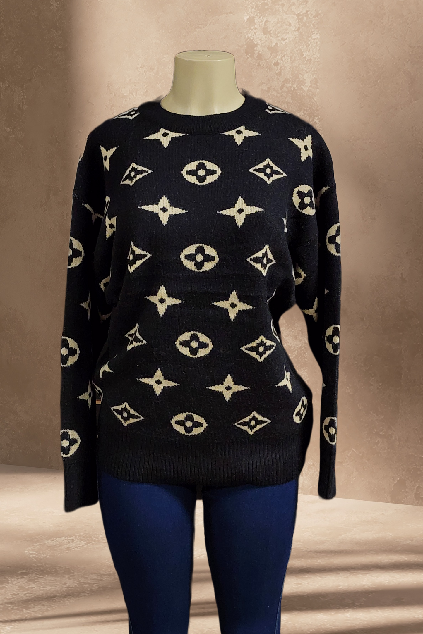 Crow Neck Ribbed Knit Sweater