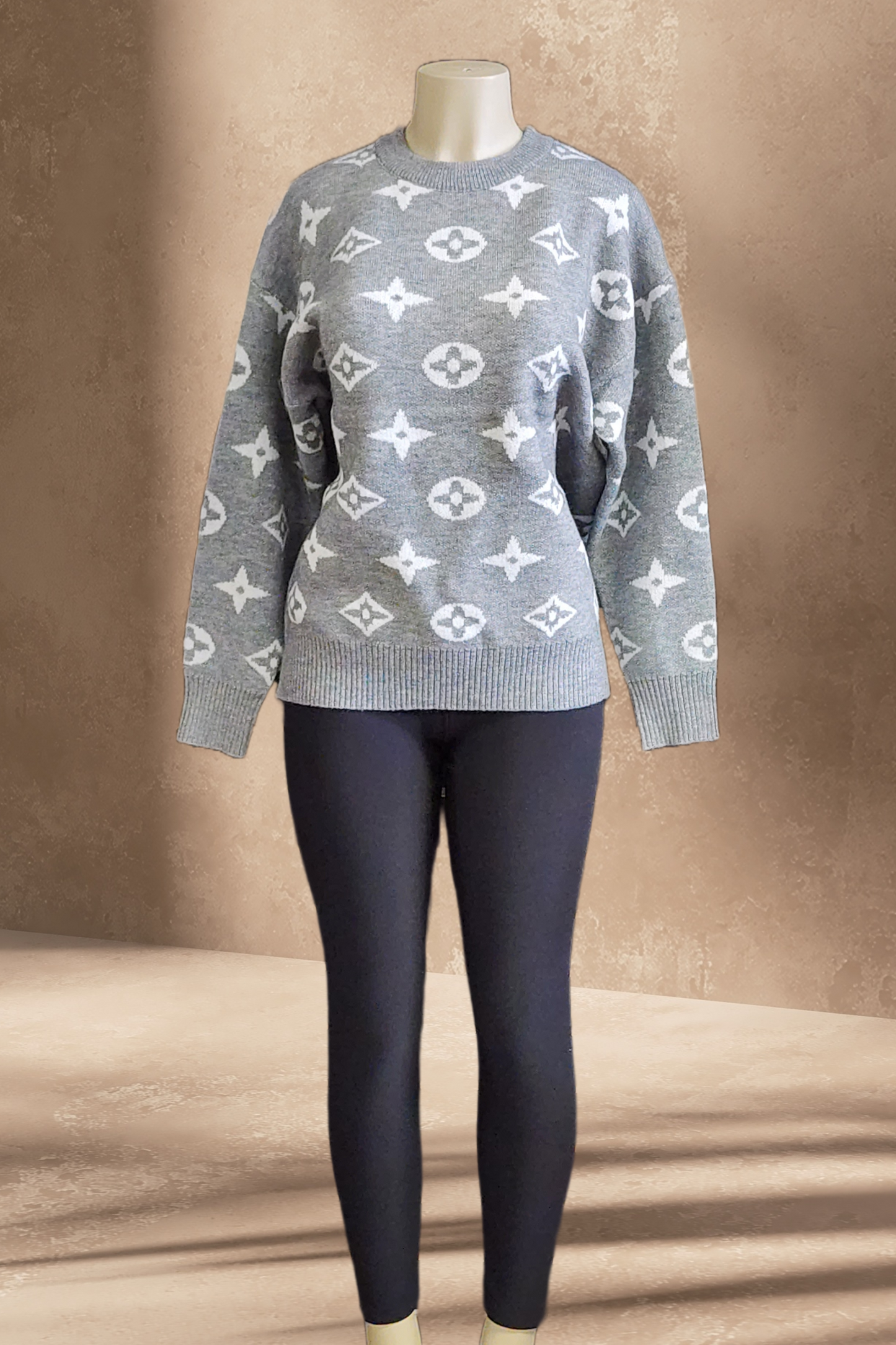 Crow Neck Ribbed Knit Sweater