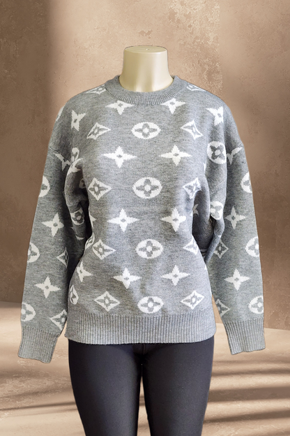 Crow Neck Ribbed Knit Sweater
