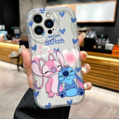 Disney Stitch And Angel White Wave Phone Case For iPhone