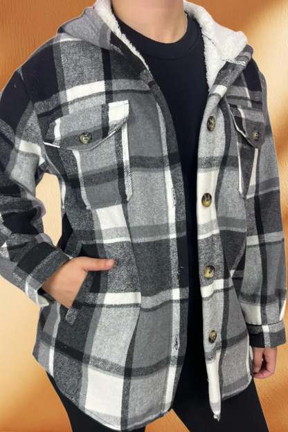 Women's Hooded Plaid/Flannel Jacket with Fleece