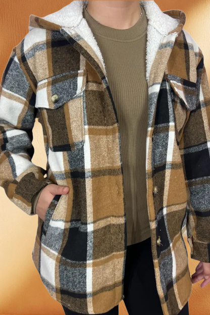 Women's Hooded Plaid/Flannel Jacket with Fleece