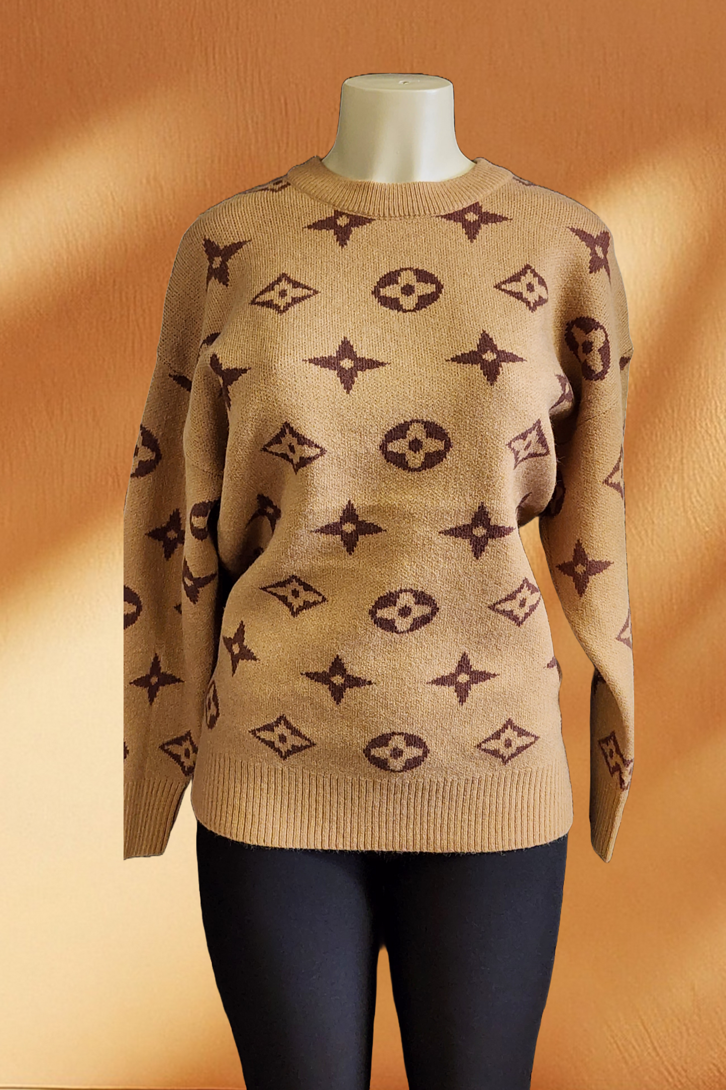 Crow Neck Ribbed Knit Sweater