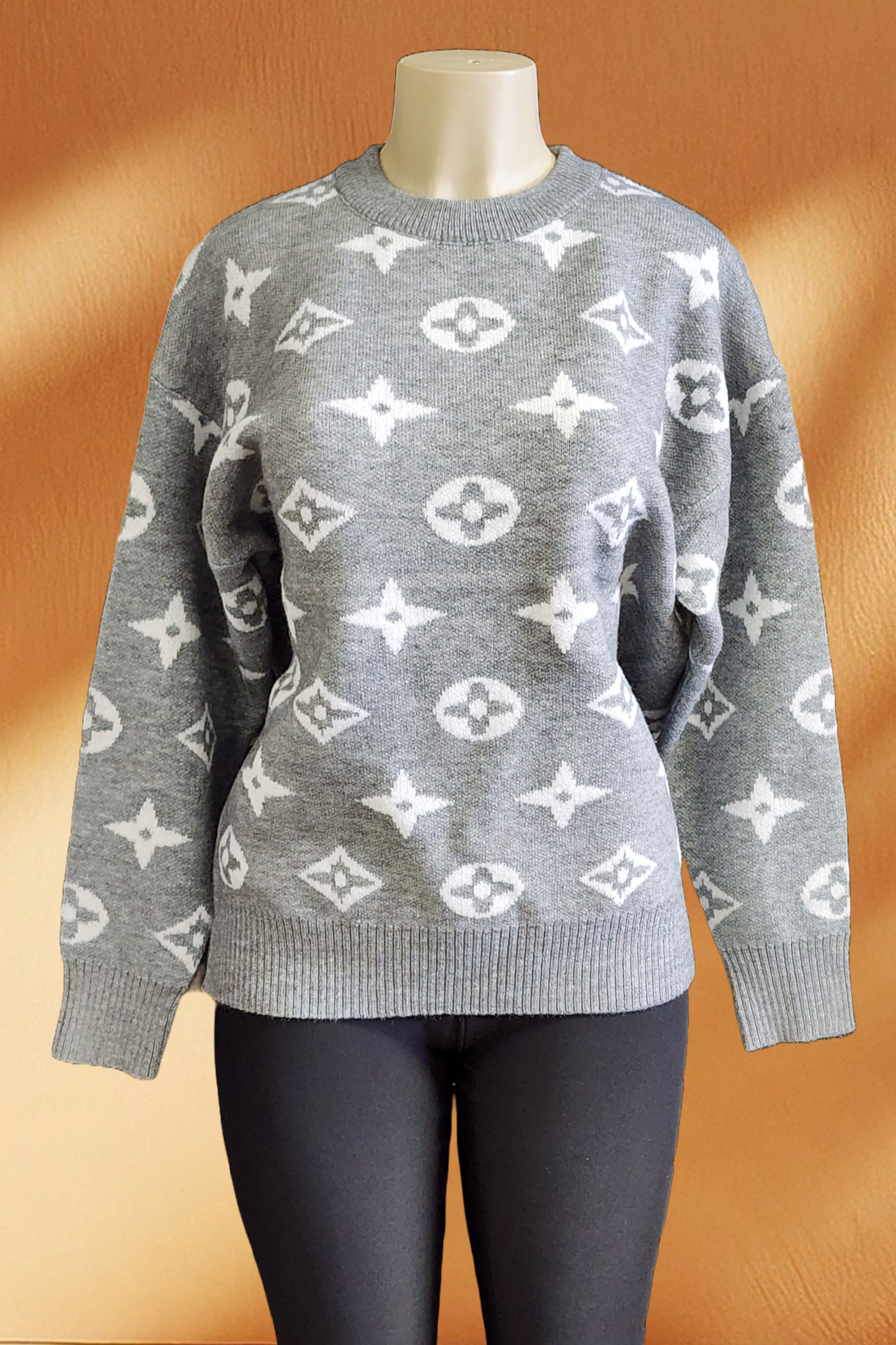 Crow Neck Ribbed Knit Sweater