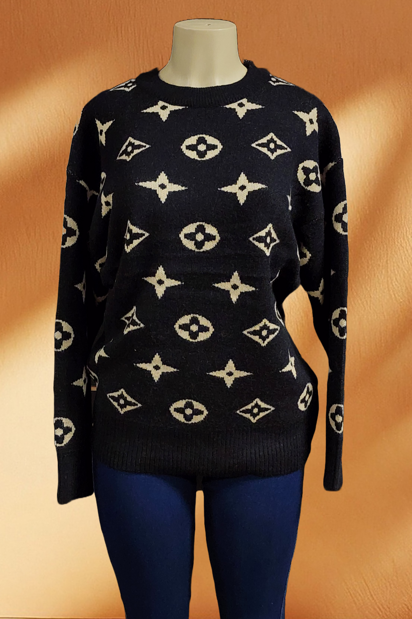 Crow Neck Ribbed Knit Sweater