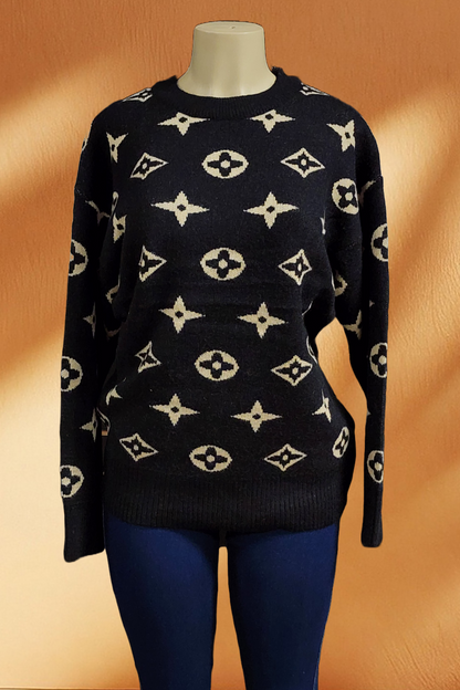 Crow Neck Ribbed Knit Sweater
