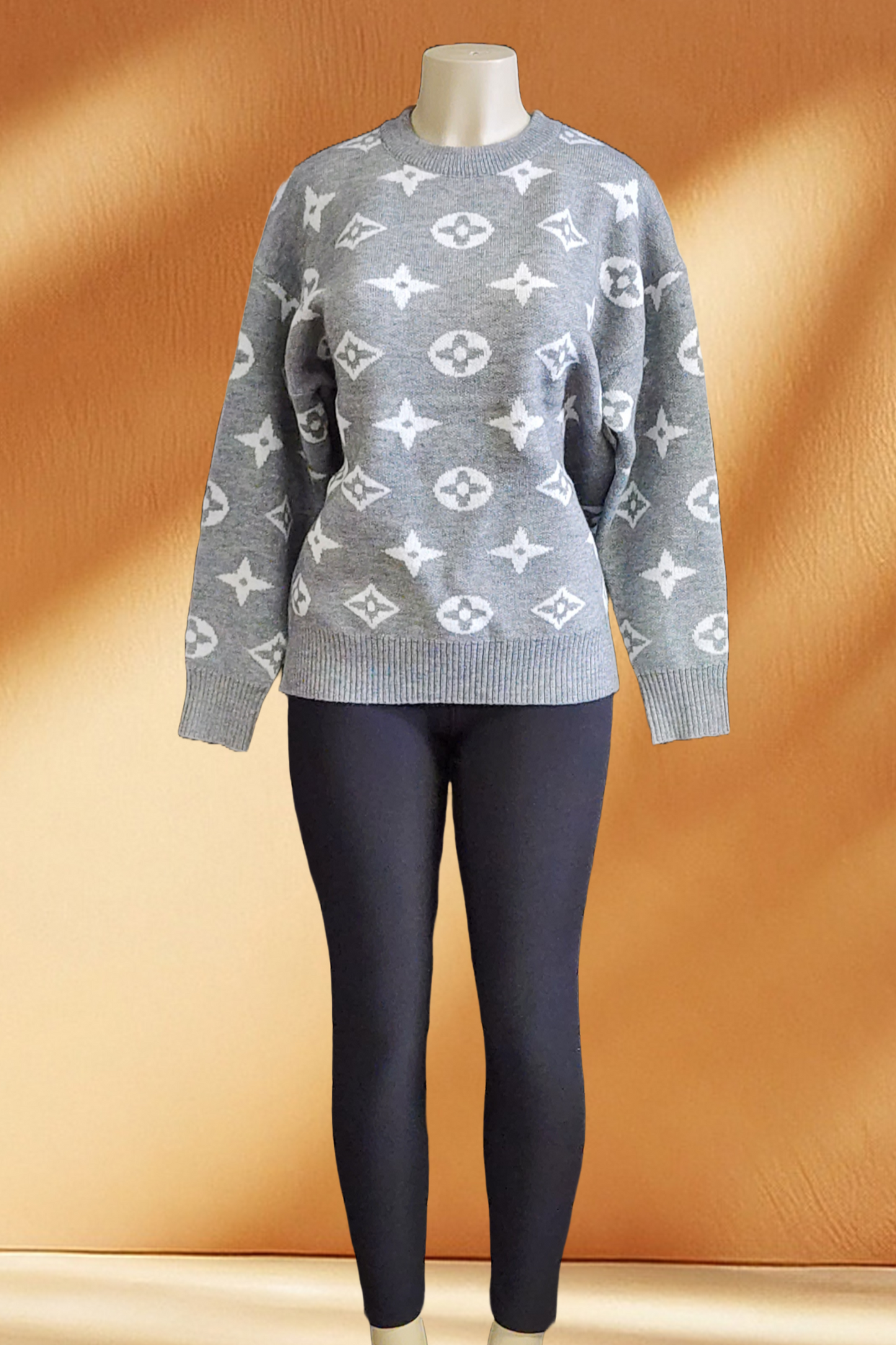Crow Neck Ribbed Knit Sweater