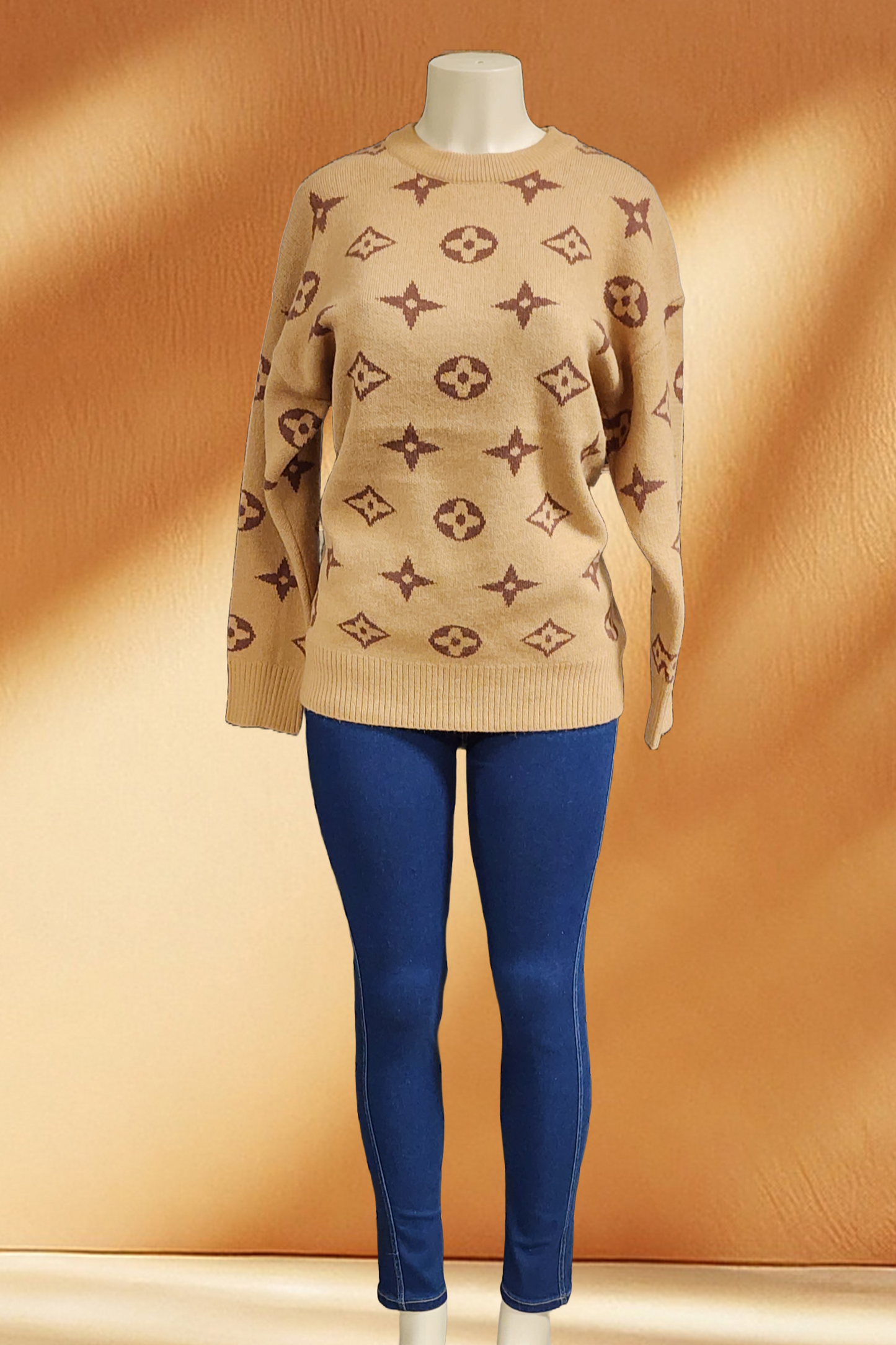 Crow Neck Ribbed Knit Sweater