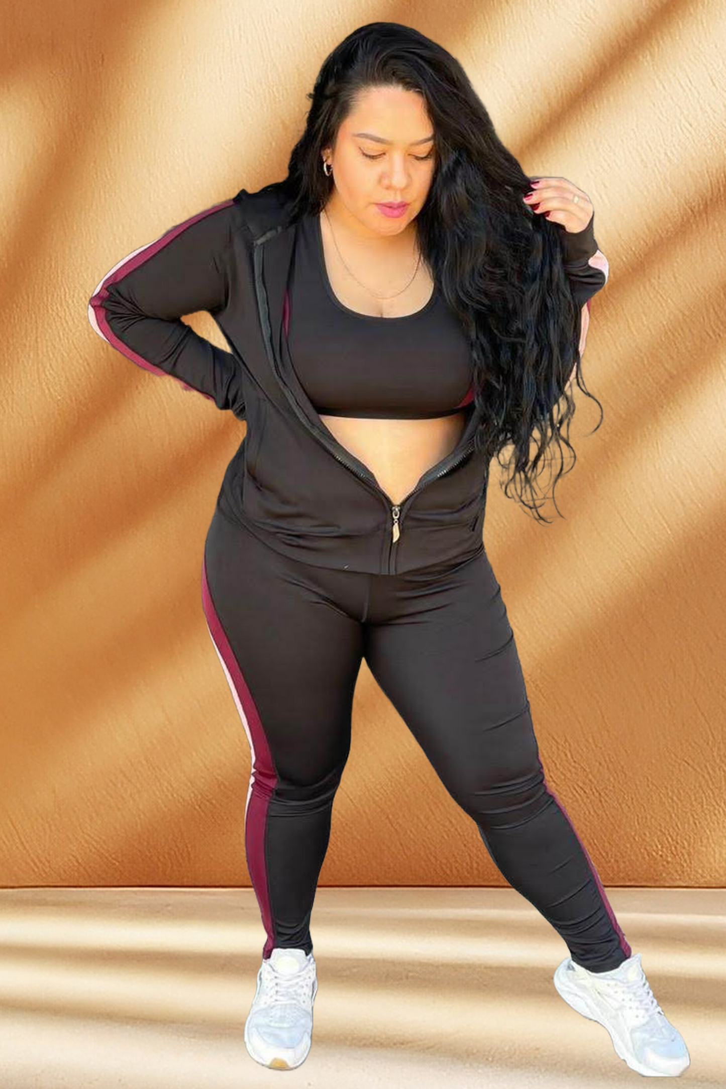 Women's Striped Plus Size Activewear 3 Piece Set