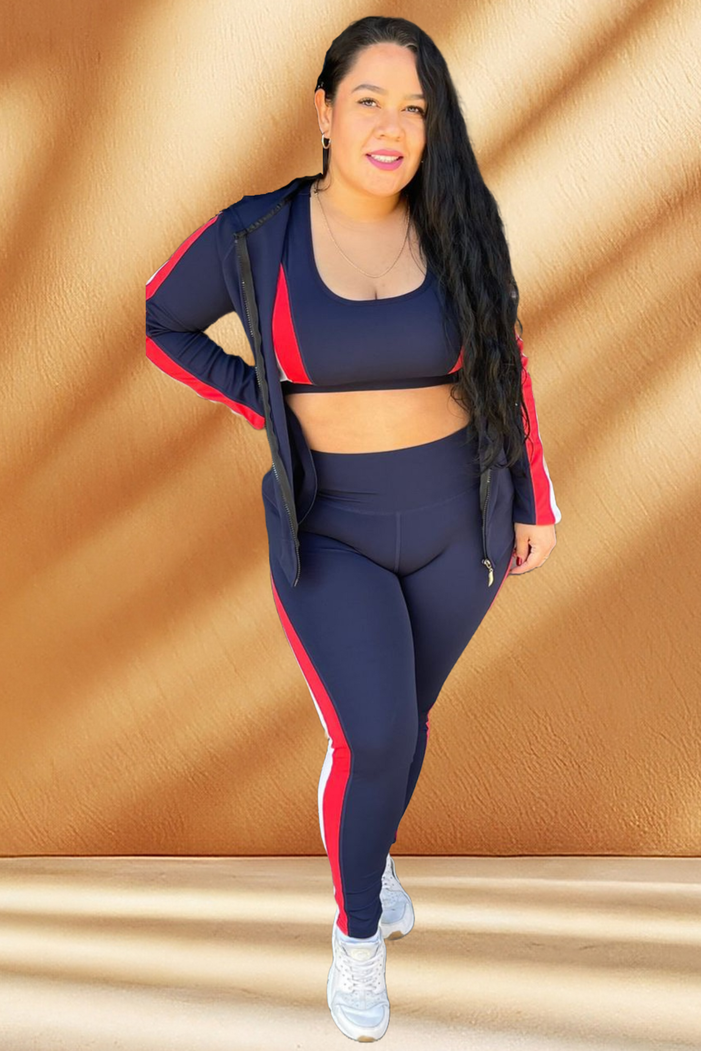 Women's Striped Plus Size Activewear 3 Piece Set