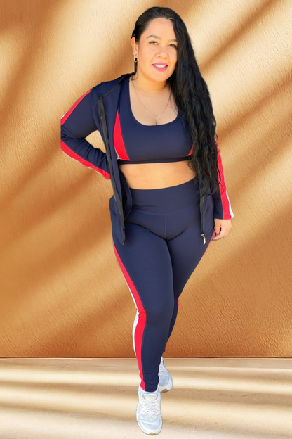 Women's Striped Plus Size Activewear 3 Piece Set