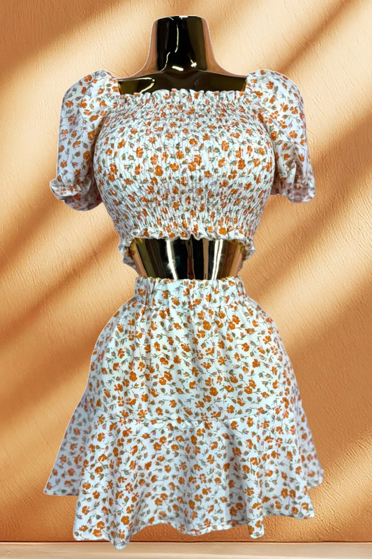 Floral  Ruffle Skirt 2 Piece Set