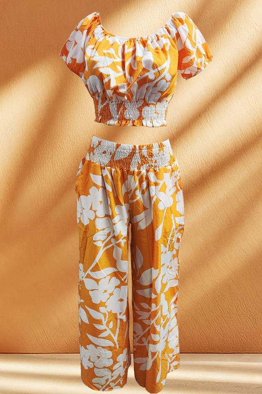 Women's White Floral Pants 2 Piece Set