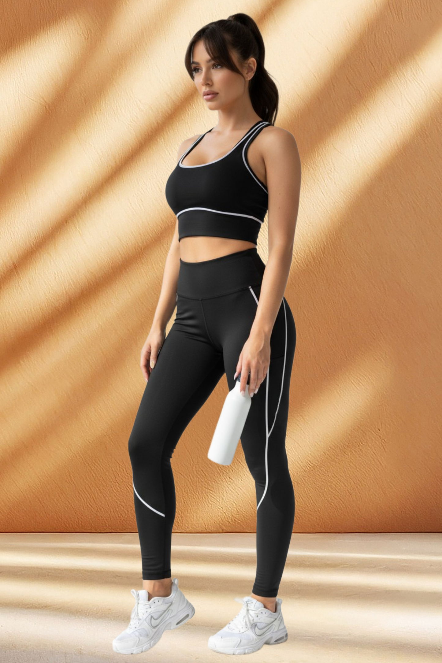 Women's White Trim Active Wear 2 Piece Set