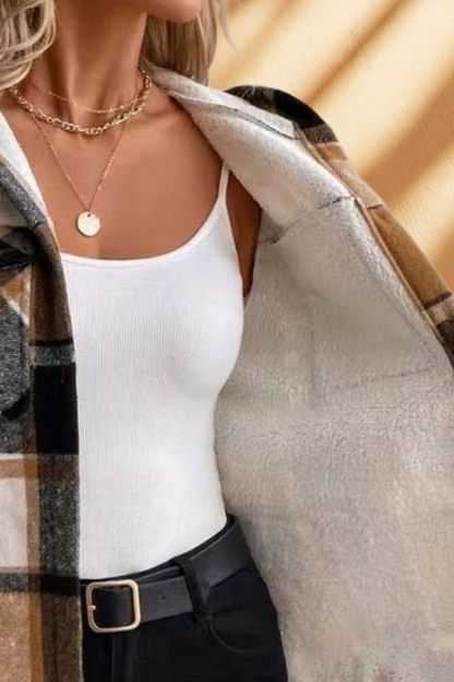 Women's Hooded Plaid/Flannel Jacket with Fleece