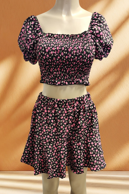 Floral  Ruffle Skirt 2 Piece Set